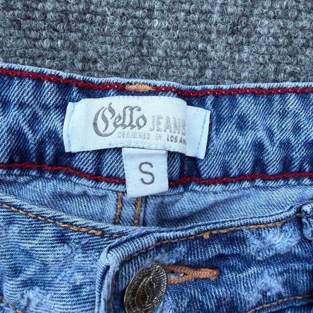 Cello Jeans Distressed Cuffed Denim Jean Shorts Women’s Size S Heavy Ripped Blue - Picture 2 of 6